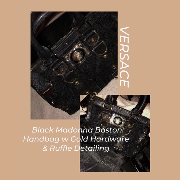 VERSACE Black & Gold Madonna Boston Handbag - Picture 2 of 8
